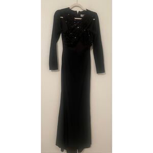 Mac Duggal Black Sequin Bodice Long Sleeve Gown | Formal Evening Dress | NWT